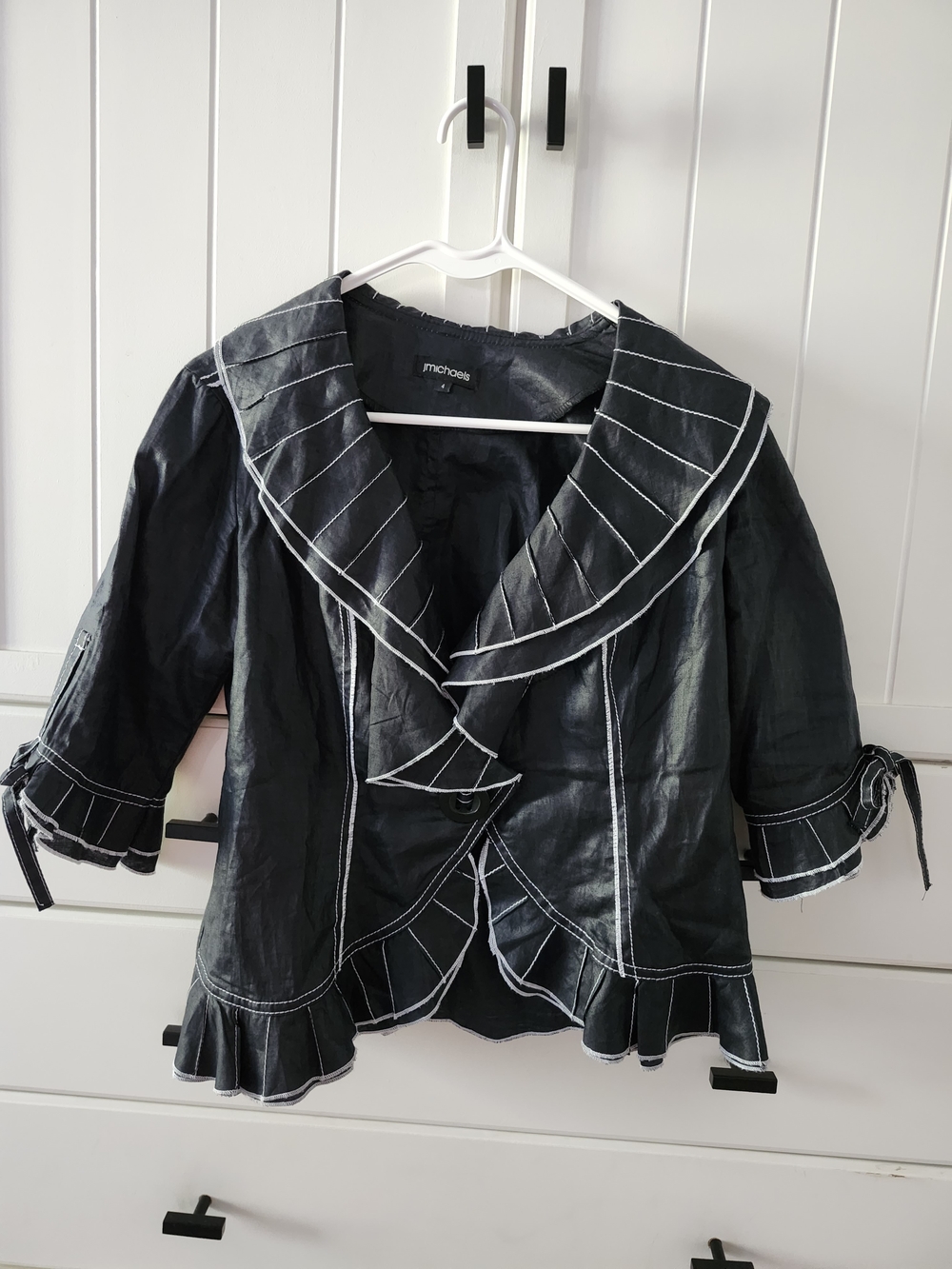 Jm Collection Black Ruffle-Trim Jacket